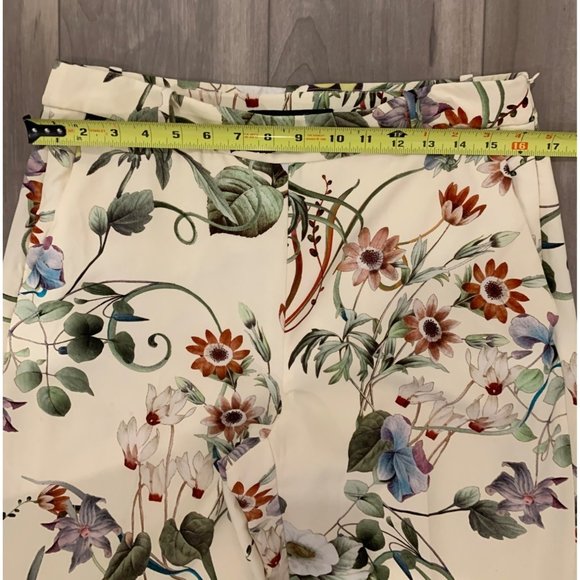 Zara Women Cream Floral Wide Leg Trouser Pant Size L - Picture 5 of 11